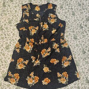 MPH Collection Size 2X Sleeveless Summer Dress Mid-Thigh Black w/ Yellow Flowers